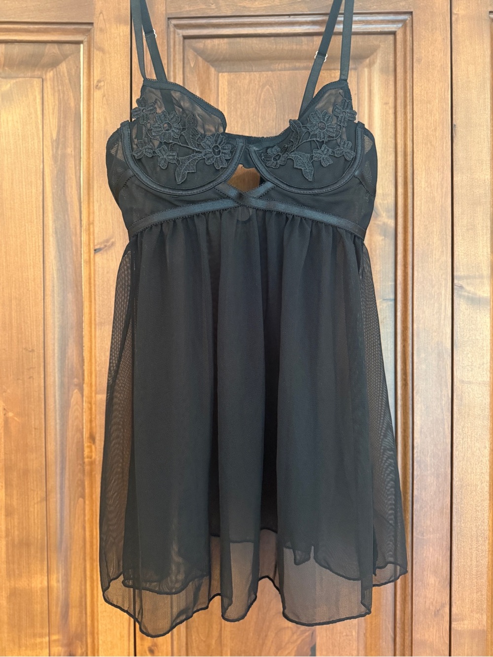 Rachel Roy Black Mesh Lace Babydoll Chemise Lingerie Sz M coquette feminine